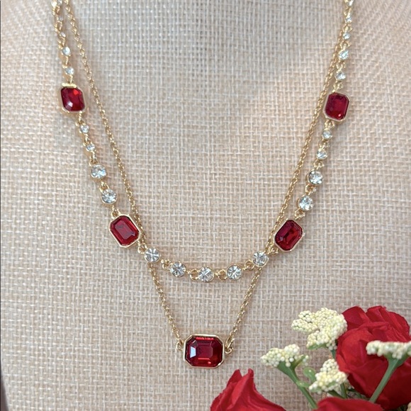 Anne Klein Jewelry - NWT Anne Klein Gold Convertible Station Ruby-Red Necklace